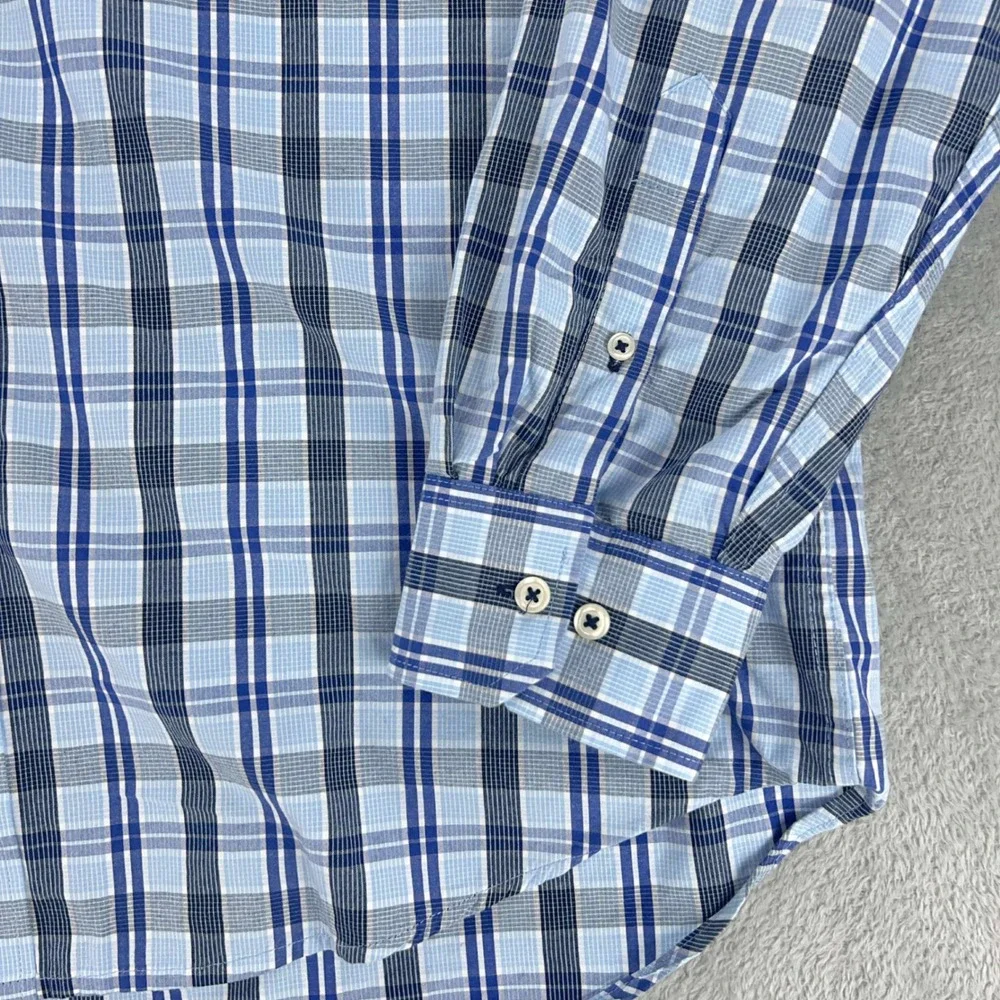 IZOD Plaid Button Down Shirt Long Sleeve Collared‎ Casual Blue Gray Size L